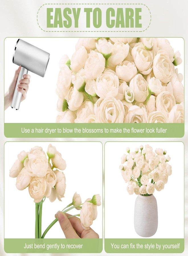 Ovveroche 5-Pack Cream Ranunculus Artificial Flowers, Silk Mini Faux Ranunculus Bouquet for Wedding, Bridal Shower, Centerpieces, and DIY Decorations - Image 3