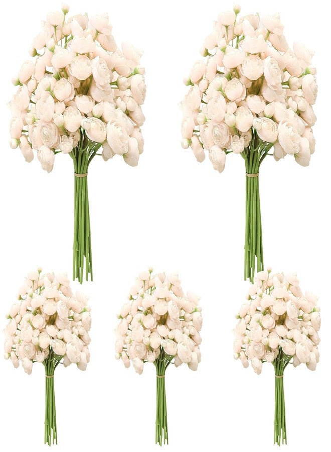 Ovveroche 5-Pack Cream Ranunculus Artificial Flowers, Silk Mini Faux Ranunculus Bouquet for Wedding, Bridal Shower, Centerpieces, and DIY Decorations - Image 1