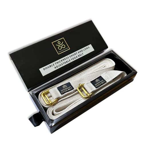 Samadhaan Yoga Belt | Yoga Strap with Durable Sliding Brass Buckle | Adjustable Stretching Strap | Gym Workout & Exercise Bands | Physical Therapy | Strong & Secure Cotton | Pack of 2 - Image 1