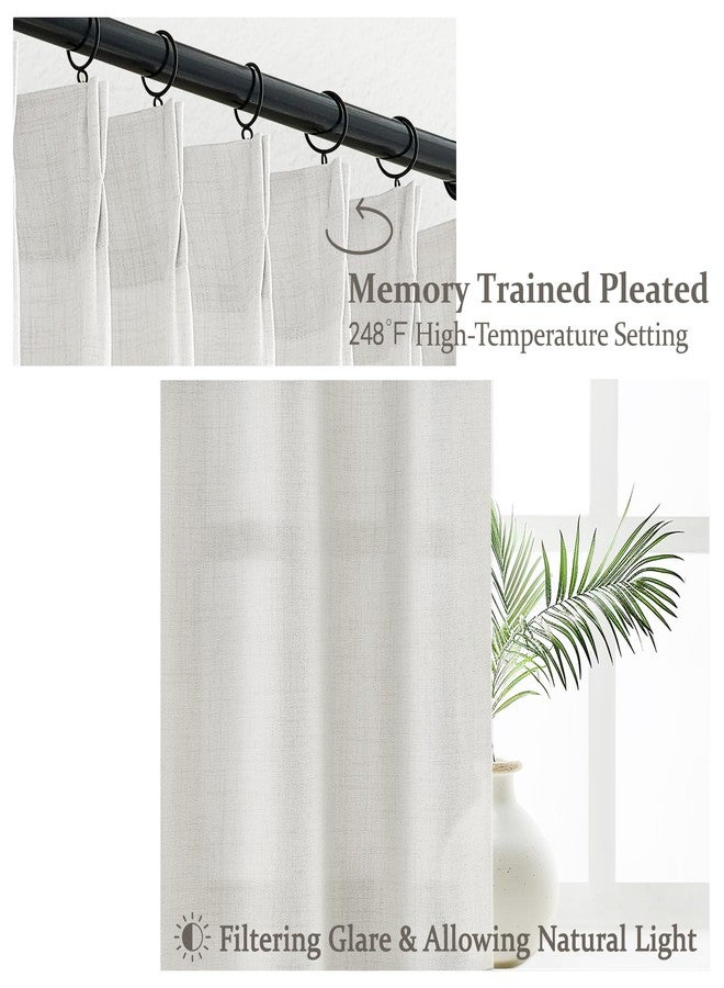 PleatedDrapes ستائر شفافة بيج وأبيض مطوية، طولها 84 بوصة، مصنوعة من مزيج الكتان المحايد، تسمح بمرور الضوء، بتصميم بوهيمي ريفي، مزودة بخطافات، مناسبة لغرفة المعيشة أو غرفة الأطفال، طولها 84 بوصة، طقم من لوحتين - Image 3