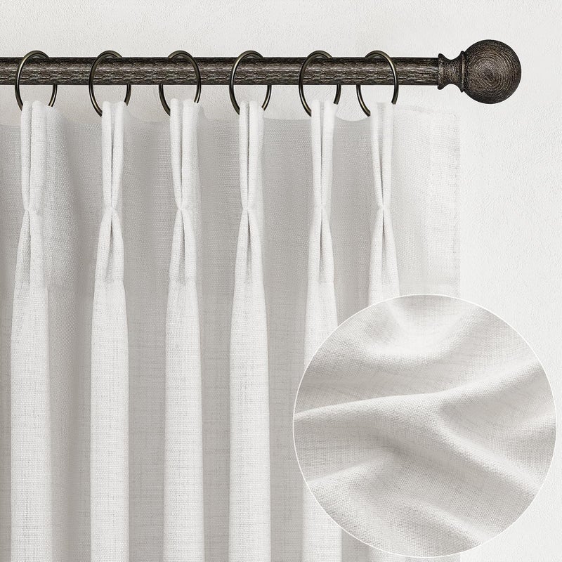 PleatedDrapes ستائر شفافة بيج وأبيض مطوية، طولها 84 بوصة، مصنوعة من مزيج الكتان المحايد، تسمح بمرور الضوء، بتصميم بوهيمي ريفي، مزودة بخطافات، مناسبة لغرفة المعيشة أو غرفة الأطفال، طولها 84 بوصة، طقم من لوحتين - Image 1