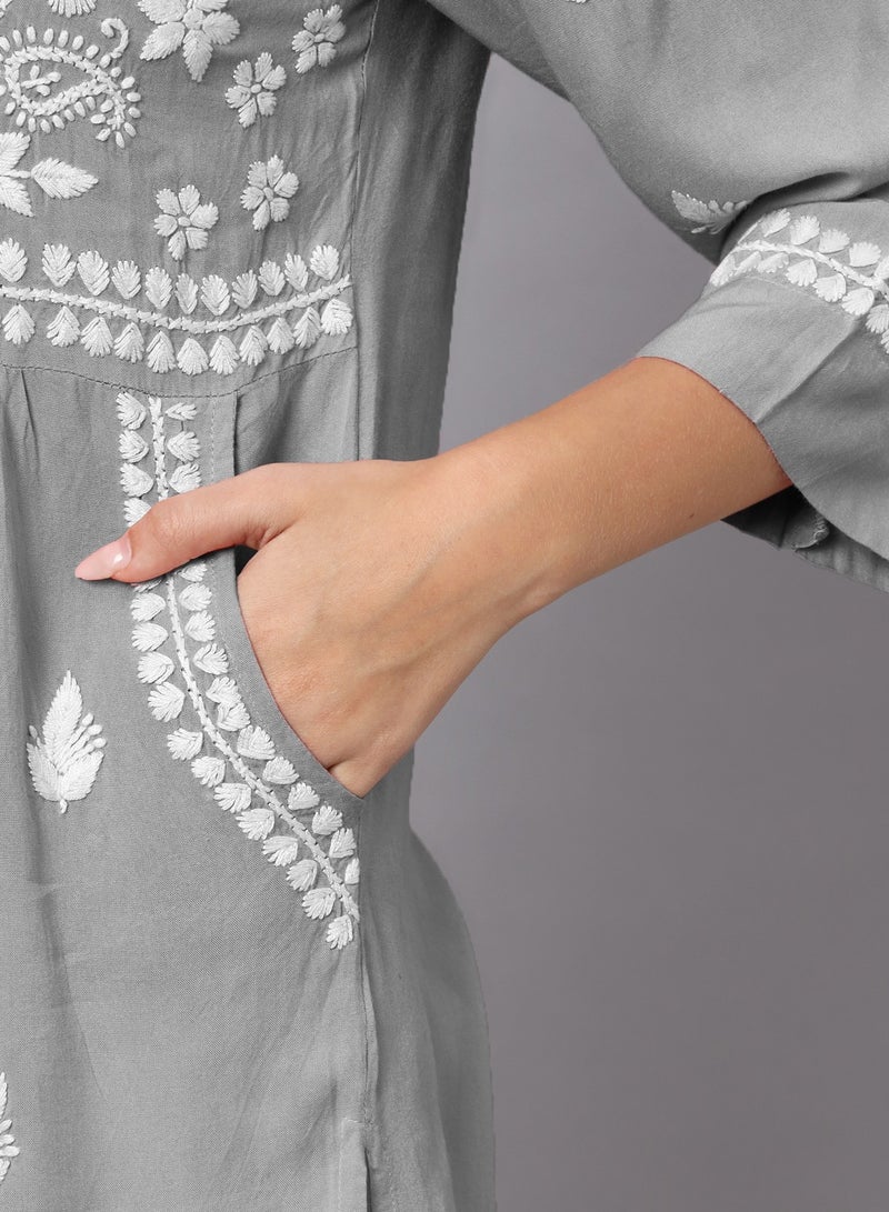 الايا كرتي نسائي مطرز يدويًا بشيكانكاري من الرايون - Image 5