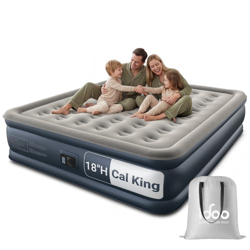 iDOO Cal King Air Mattress with Built in Pump, 18'' King Size Air Mattress for Home Guest, Upgraded Comfort Inflatable Blow up Mattress, 84'' Extra Long, Keep Feet from Dangling, Colchon Inflables - Image 1