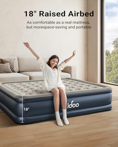 iDOO Cal King Air Mattress with Built in Pump, 18'' King Size Air Mattress for Home Guest, Upgraded Comfort Inflatable Blow up Mattress, 84'' Extra Long, Keep Feet from Dangling, Colchon Inflables - Image 5