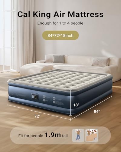 iDOO Cal King Air Mattress with Built in Pump, 18'' King Size Air Mattress for Home Guest, Upgraded Comfort Inflatable Blow up Mattress, 84'' Extra Long, Keep Feet from Dangling, Colchon Inflables - Image 2