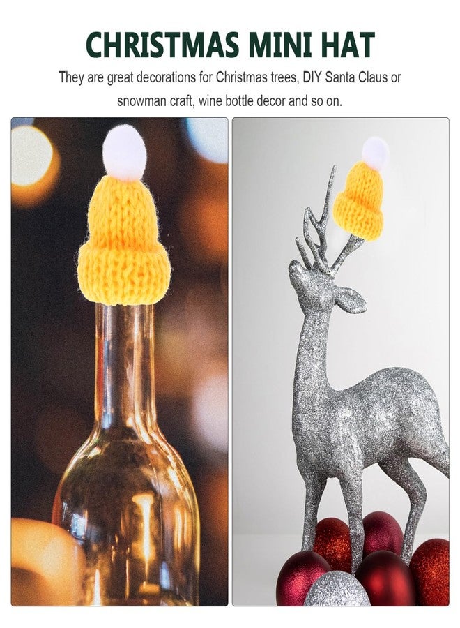 أموسفون مجموعة من 10 قبعات صغيرة محبوكة لعيد الميلاد من آموسفن، قبعة بابا نويل صفراء، إكسسوارات يدوية الصنع لتزيين العطلات وهدايا حفلات عيد الميلاد - Image 4