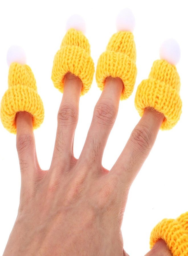 أموسفون مجموعة من 10 قبعات صغيرة محبوكة لعيد الميلاد من آموسفن، قبعة بابا نويل صفراء، إكسسوارات يدوية الصنع لتزيين العطلات وهدايا حفلات عيد الميلاد - Image 2