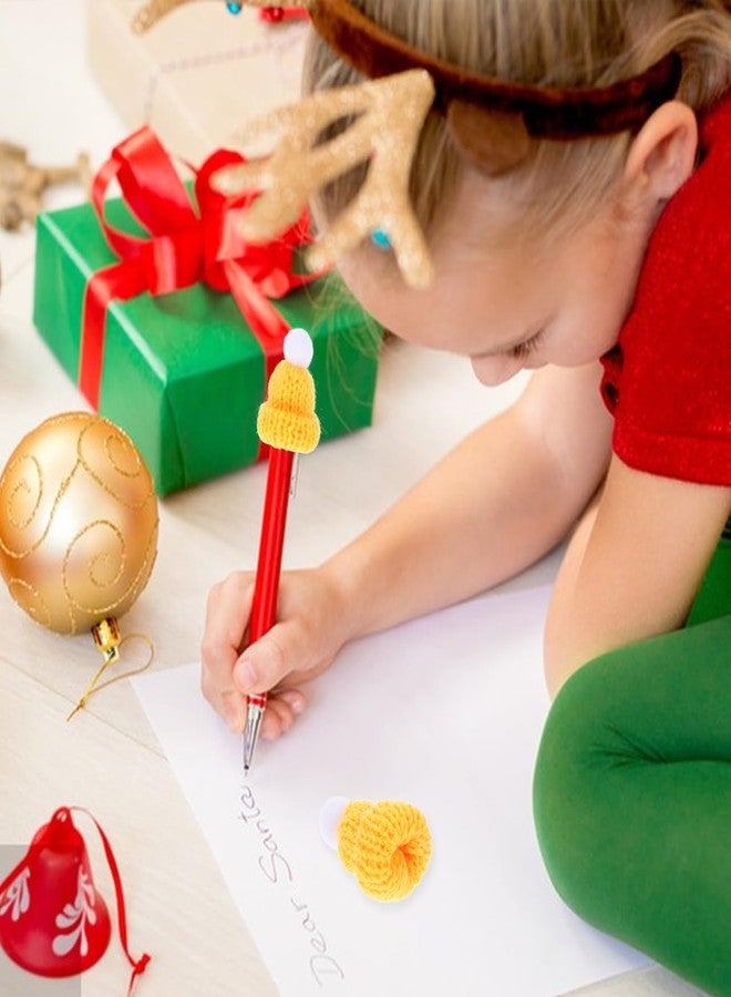 أموسفون مجموعة من 10 قبعات صغيرة محبوكة لعيد الميلاد من آموسفن، قبعة بابا نويل صفراء، إكسسوارات يدوية الصنع لتزيين العطلات وهدايا حفلات عيد الميلاد - Image 3