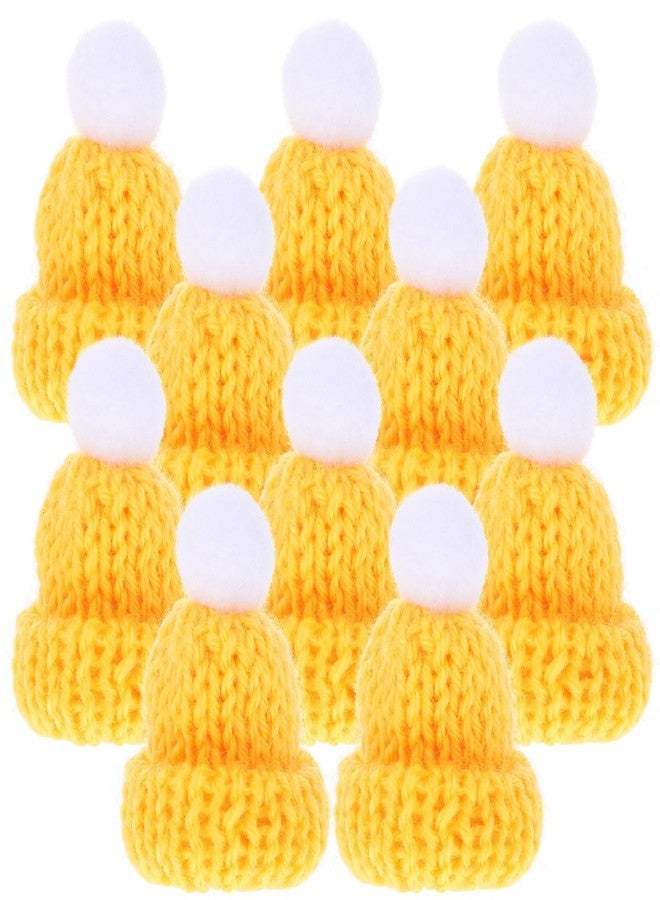 أموسفون مجموعة من 10 قبعات صغيرة محبوكة لعيد الميلاد من آموسفن، قبعة بابا نويل صفراء، إكسسوارات يدوية الصنع لتزيين العطلات وهدايا حفلات عيد الميلاد - Image 1