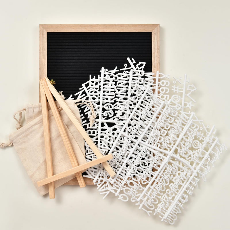 Veskaoty Felt Letter Board with 402 Letters, Numbers & Symbols - 12 x 16 inch Large Changeable Message Board with Wooden Frame Wall Mount Hook, 2 Canvas Bags, Wood Stand (Black) - Image 3