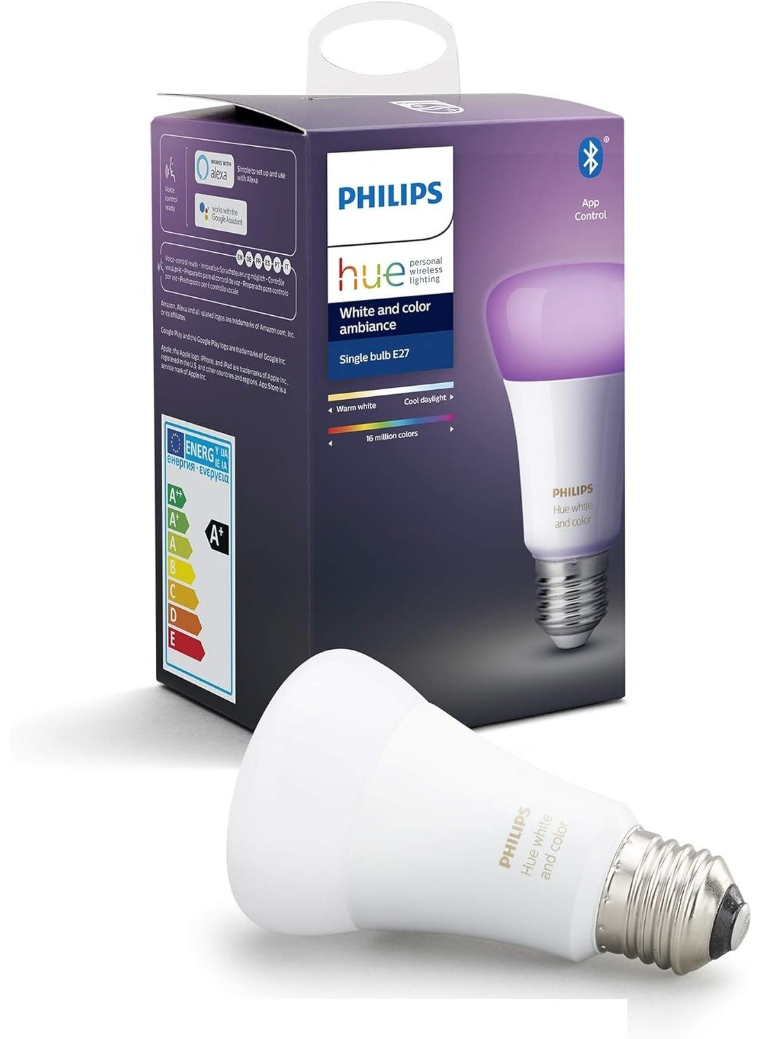 Philips Hue Uae White And Colour Ambiance Led Smart Bulb,Bluetooth & Zigbee Compatible (Hue Bridge Optional),Works With Alexa & Google Assistant