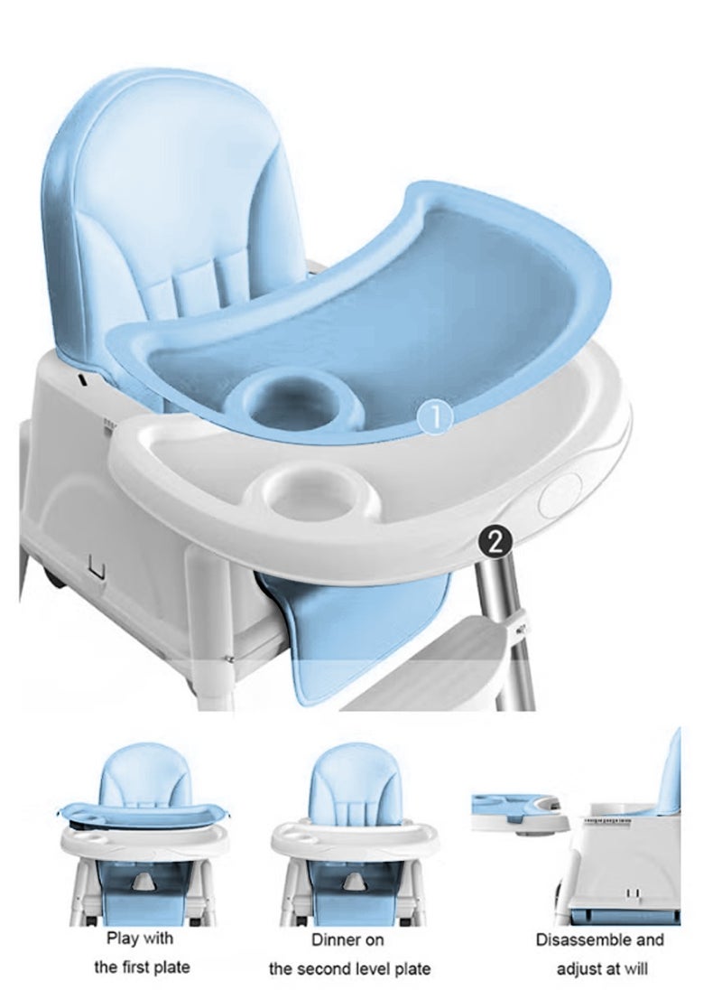 PURADAY Baby High Chair Convertible High Chairs for Babies and Toddlers Toddler Feeding Chair with Double Removable Tray The Perfect Travel High Chair for Easy Baby Feeding Foldable Baby Dining Chair Sky Blue  - Image 2
