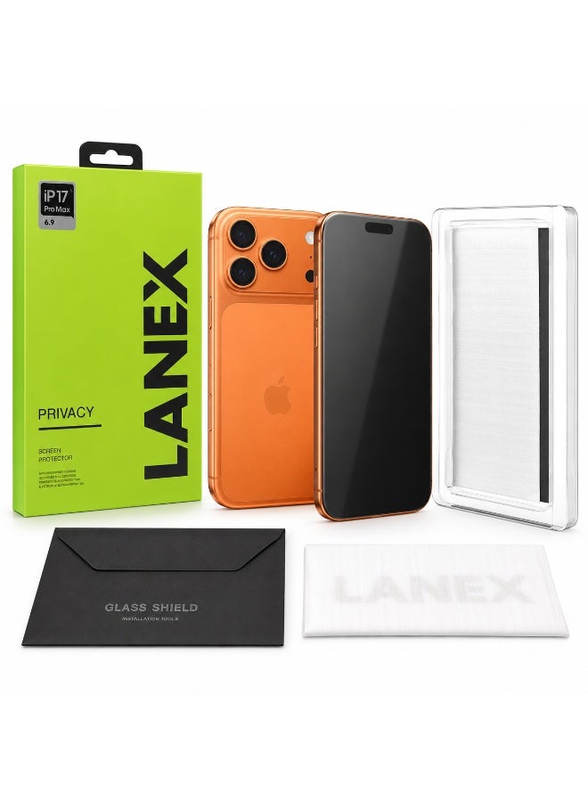 LANEX Privacy Anti-Spy Tempered Glass Screen Protector with Easy Installation Kit and Anti-Fingerprint Coating for iPhone 17 Pro Max 6.9 Inch - Image 1