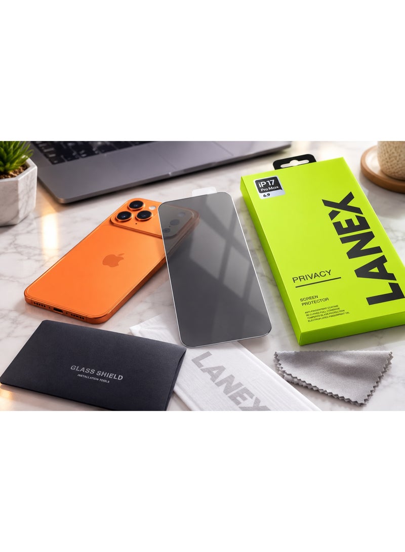 LANEX Privacy Anti-Spy Tempered Glass Screen Protector with Easy Installation Kit and Anti-Fingerprint Coating for iPhone 17 Pro Max 6.9 Inch - Image 4