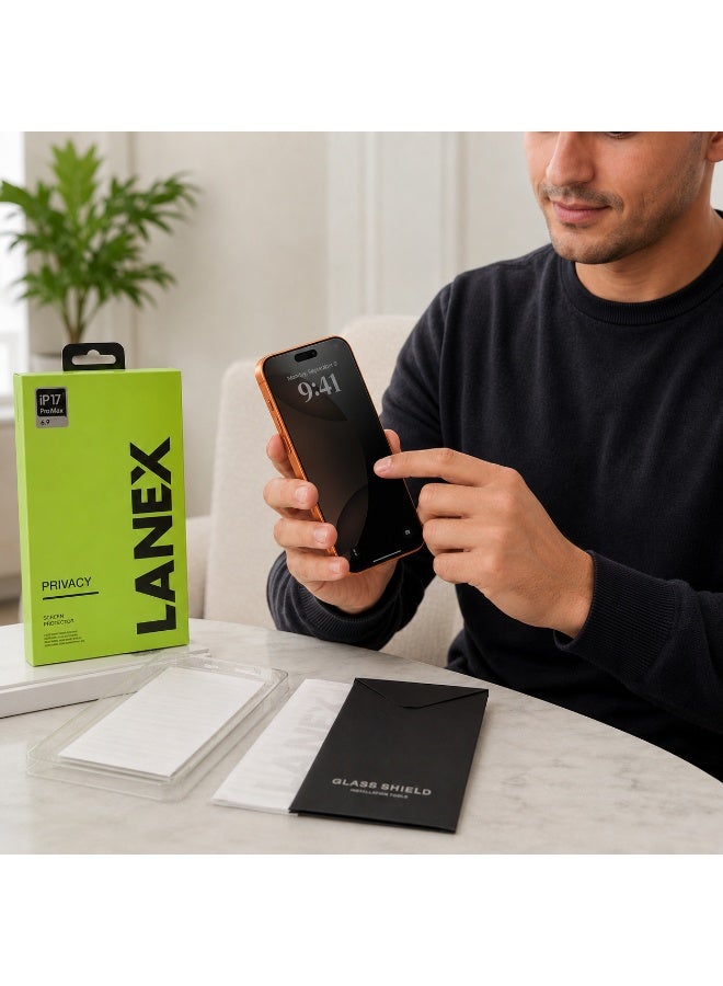 LANEX Privacy Anti-Spy Tempered Glass Screen Protector with Easy Installation Kit and Anti-Fingerprint Coating for iPhone 17 Pro Max 6.9 Inch - Image 2