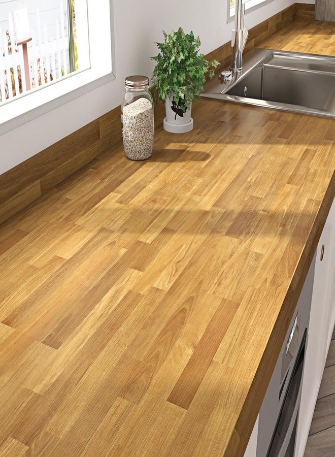 STICKEEP Butcher Block Contact Paper Self Adhesive Wood Wallpaper Peel and Stick Countertops Waterproof Light Wood Contact Paper for Cabinets Camper Kitchen Countertop Peel and Stick 17.71 x 118 in - Image 1