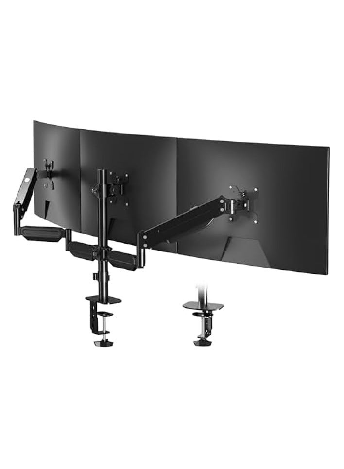 erorex Triple Monitor Stand Mount-Gas Spring Stand with Clamp and Grommet Base, Fully Adjustable Desk Mount Fits Three 17-27 inch LCD Computer Screens, Each Arm Holds up to 13.2lbs - Image 1