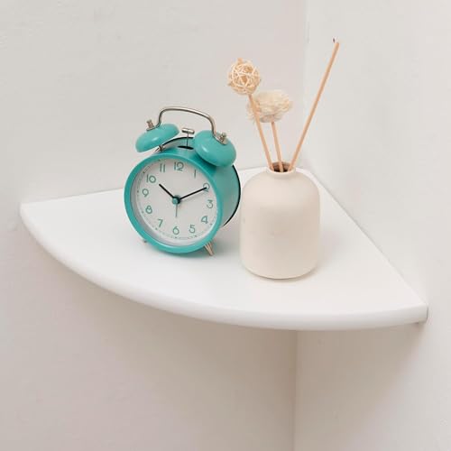 Conamily Corner Shelf, Solid Oak Wood Floating Corner Shelf Wall Mount Round End Floating Speaker Shelves with Wire Hole for Small Plant Photo Frame for Bedroom Kitchen, Living Room (White, 8.7in) - Image 1