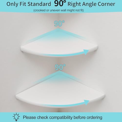 Conamily Corner Shelf, Solid Oak Wood Floating Corner Shelf Wall Mount Round End Floating Speaker Shelves with Wire Hole for Small Plant Photo Frame for Bedroom Kitchen, Living Room (White, 8.7in) - Image 4