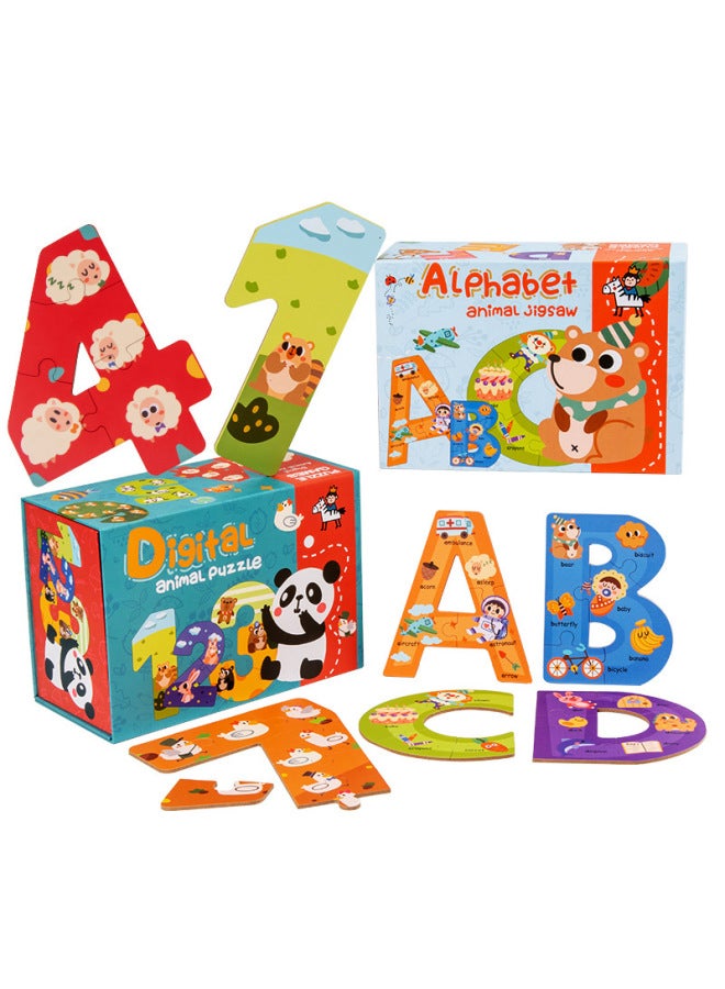 Cartoon Digital Alphabet Folding Box Puzzle Early Childhood Education Puzzle Digital Alphabet Cognitive Assembled Wooden Toys-Color:Folding Box Digital - Image 2