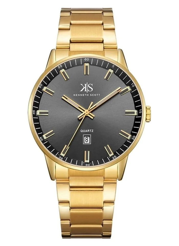 KENNETH SCOTT Kenneth Scott K22010-GBGB Men's Analog Display Watch & Stainless Steel Strap Gold