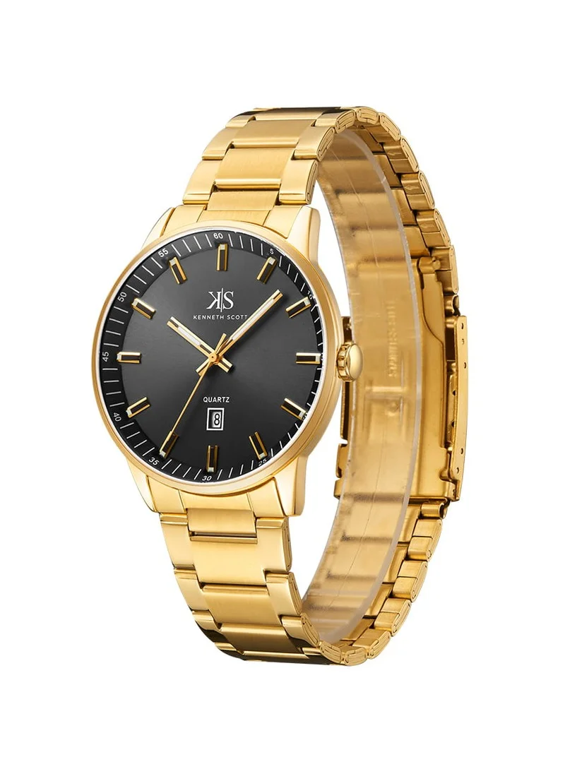 KENNETH SCOTT Kenneth Scott K22010-GBGB Men's Analog Display Watch & Stainless Steel Strap Gold