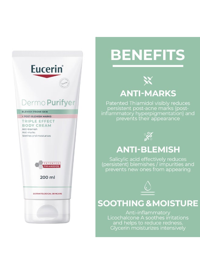 Eucerin Dermopurifyer Triple Effect Body Cream, Anti-Blemish And Anti-Marks, Soothes And Moisturizes 200Ml  - Image 3