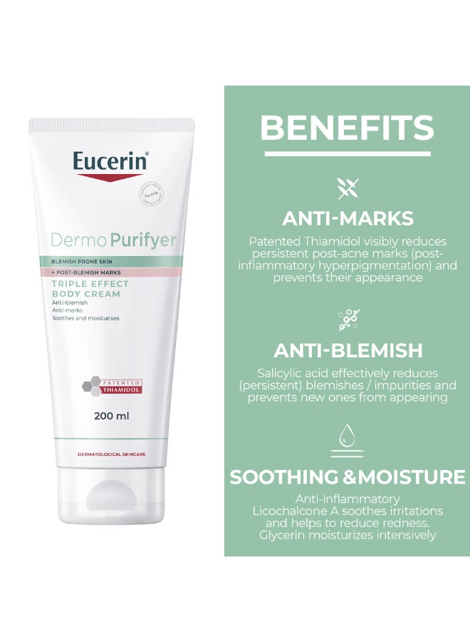 Eucerin Dermopurifyer Triple Effect Body Cream, Anti-Blemish And Anti-Marks, Soothes And Moisturizes 200Ml - Image 3