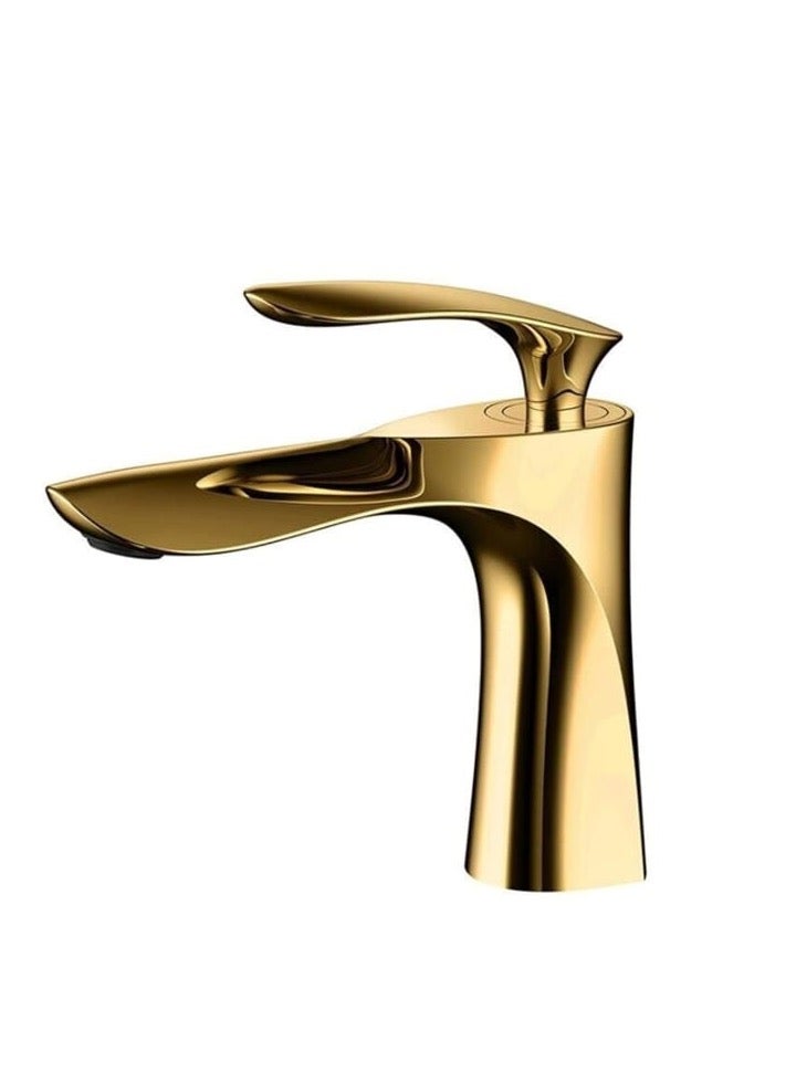 Luxury Gold Bathroom Basin Faucet – Single Handle Waterfall Mixer Tap for Sink – Modern Brass Finish - Image 1