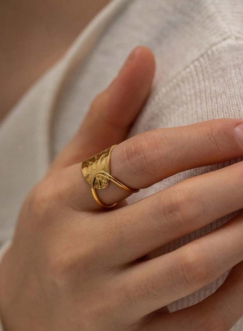 إيكوال خاتم نسائي من الاستانلس ستيل مطلي باللون الذهبي بمقاس موحد - Image 1