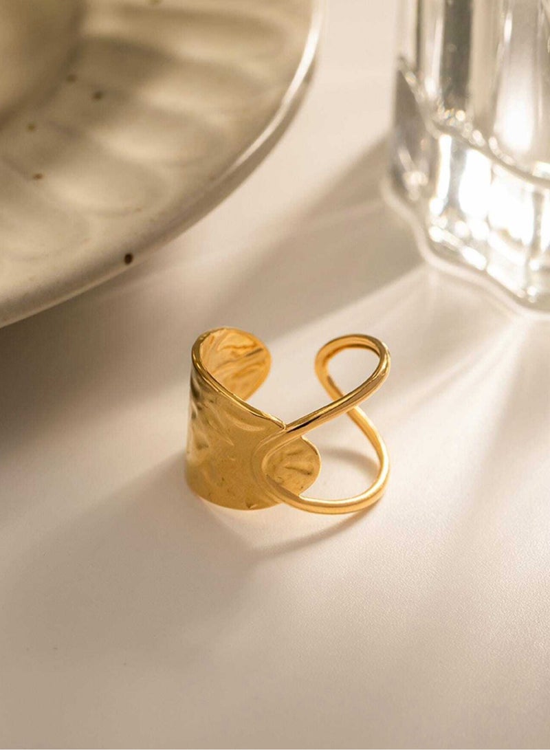 إيكوال خاتم نسائي من الاستانلس ستيل مطلي باللون الذهبي بمقاس موحد - Image 3