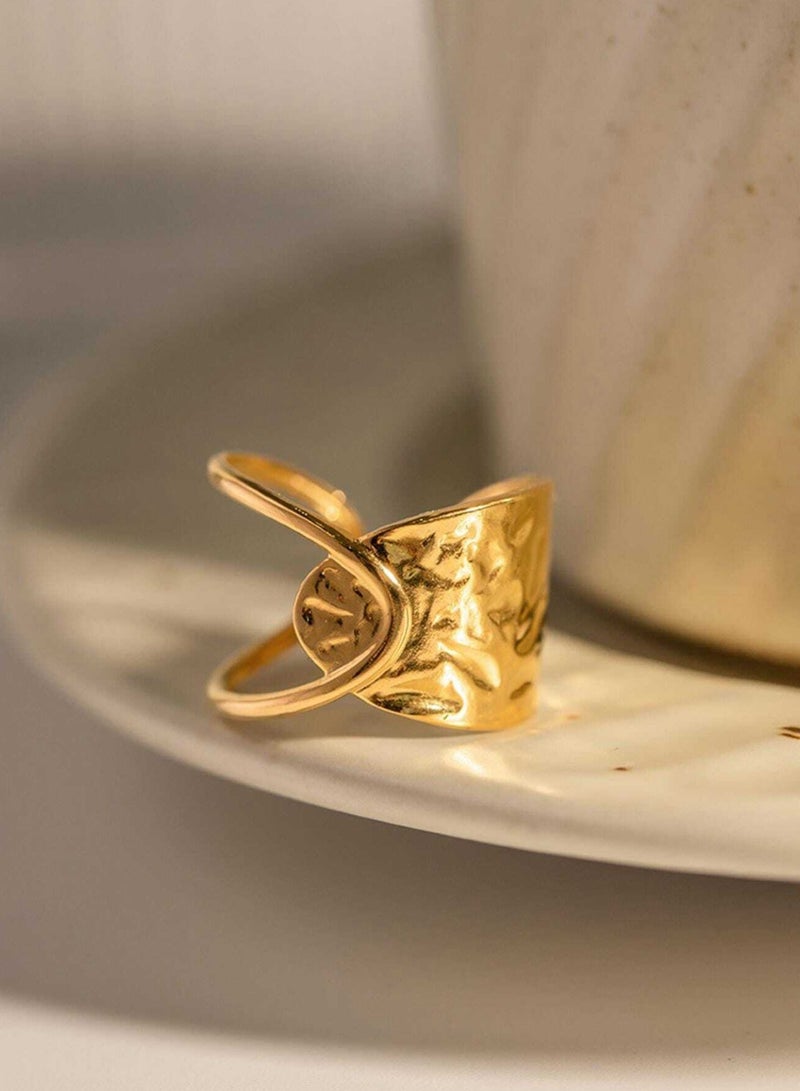 إيكوال خاتم نسائي من الاستانلس ستيل مطلي باللون الذهبي بمقاس موحد - Image 5