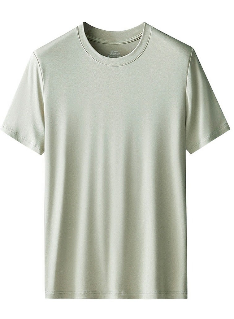 Loquat Men's Solid Color Classic Short Sleeve Crew Neck T-Shirt Light Olive 
