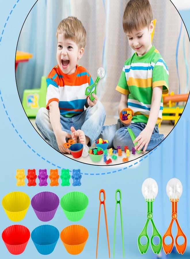 Feradny 120 Pcs Counting Sorting Bears Sensory Bin Tools Fine Motor Skills Includes 96 Cute Rainbow Sorting Bears 8 Tweezers 4 Scissors Clips and 12 Colorful Cups for Kid Early Skill Education - Image 3