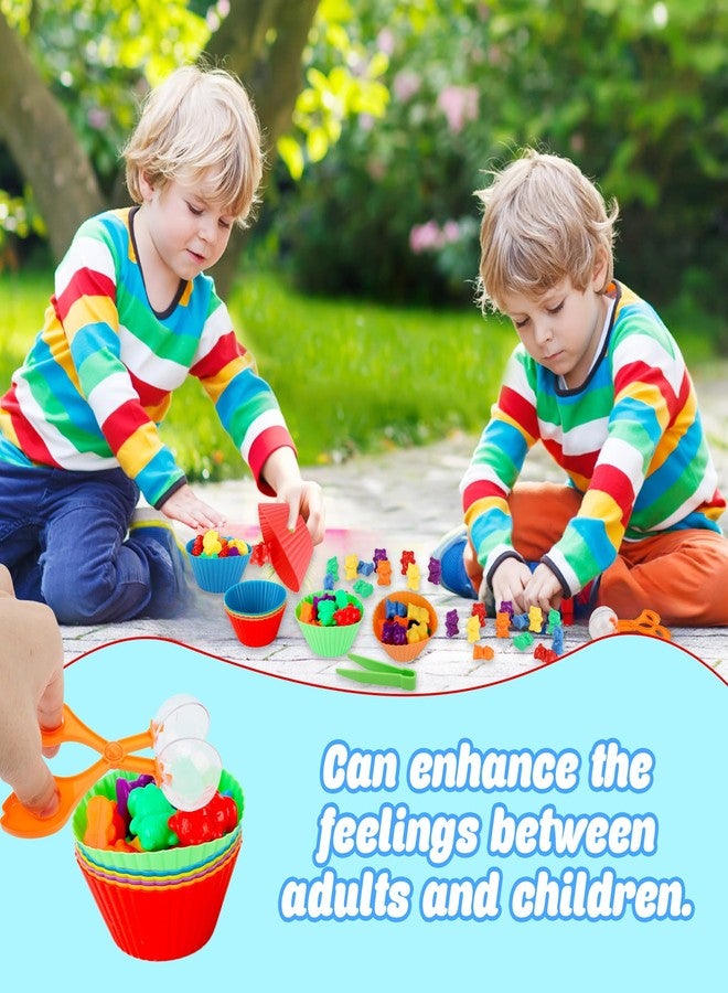 Feradny 120 Pcs Counting Sorting Bears Sensory Bin Tools Fine Motor Skills Includes 96 Cute Rainbow Sorting Bears 8 Tweezers 4 Scissors Clips and 12 Colorful Cups for Kid Early Skill Education - Image 4