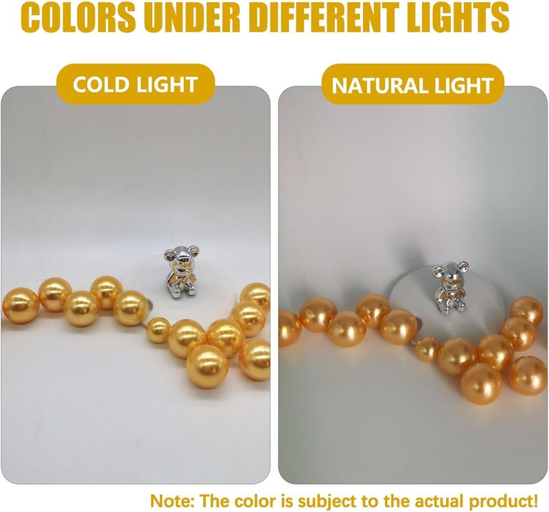 Luerbi Golden Yellow Vase Filler Decor | Golden Yellow Floating Pearls | 150 PCS Golden Yellow Pearls Bead for Centerpieces Vases, No Hole Beads | 8/14/20 mm Floating Beads | Pearl Vase Filler Party Decor - Image 3