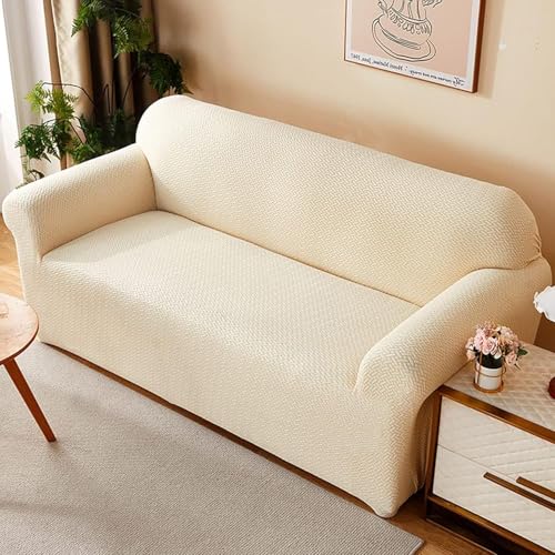 House of Quirk Universal Five Seater 3 + 1 + 1 Polar Fleece Fabric Sofa Slipcover Big Elasticity Cover for Couch Flexible Stretch Sofa Slipcover (Cream) - Image 4