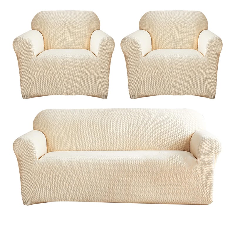 House of Quirk Universal Five Seater 3 + 1 + 1 Polar Fleece Fabric Sofa Slipcover Big Elasticity Cover for Couch Flexible Stretch Sofa Slipcover (Cream) - Image 5