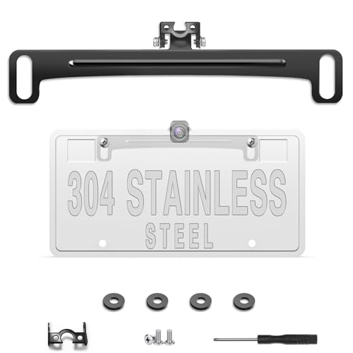 Pixelman Universal Car Rear View Camera License Plate Bracket,Upgraded Full Stainless Steel Backup Camera Mount Dash Cam Mirror Camera Accessory Rear Camera Mount,Only Installation Holder for Back Up Camera - Image 1