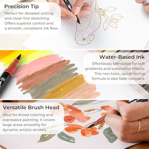 ZSCM Skin Tone Duo Tip Marker Pens, 12 Pack Fine & Brush Markers for Adult Coloring Books No Bleeding, Watercolor Skin Tone Markers for Hair and Portrait Sketch Drawing Lettering Writing Calligraphy - Image 3
