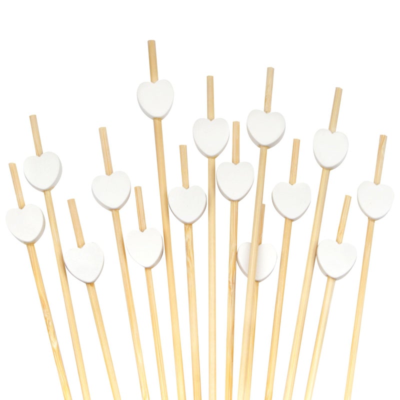 BambooMN 71 Decorative White Heart Bamboo Cocktail Fruit Sandwich Picks Skewers for Catered Events Holidays Restaurants or Buffets Party Supplies 100 Pieces