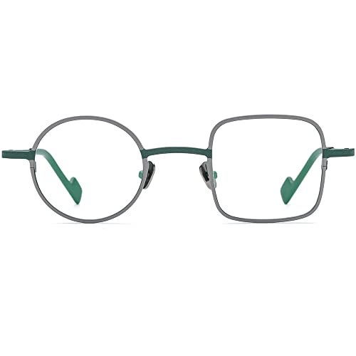 FONEX Colorful Titanium Glasses Frame Men Left Round Right Square Optical Eyeglasses Women F85747 (F85747 Grey Green) - Image 1