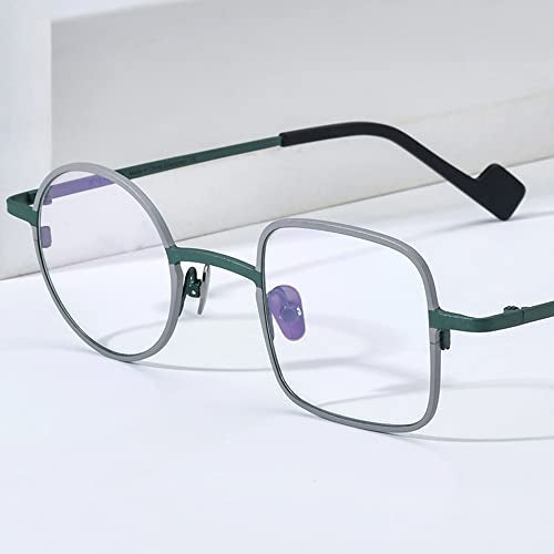 FONEX Colorful Titanium Glasses Frame Men Left Round Right Square Optical Eyeglasses Women F85747 (F85747 Grey Green) - Image 2