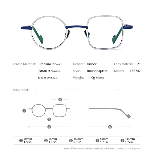FONEX Colorful Titanium Glasses Frame Men Left Round Right Square Optical Eyeglasses Women F85747 (F85747 Grey Green) - Image 5
