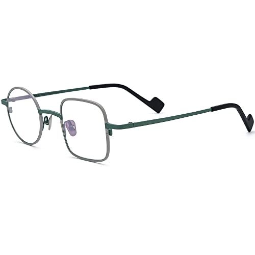 FONEX Colorful Titanium Glasses Frame Men Left Round Right Square Optical Eyeglasses Women F85747 (F85747 Grey Green) - Image 3