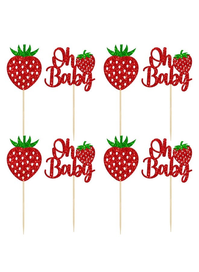 Ephlyn 24 Pack Sweet Oh Baby Cupcake Toppers Glitter Oh Baby Strawberry Cupcake Picks Fruit Berry Cupcake Decorations for Summer Strawberry Baby Shower Kids Birthday Party Supplies Red - Image 3