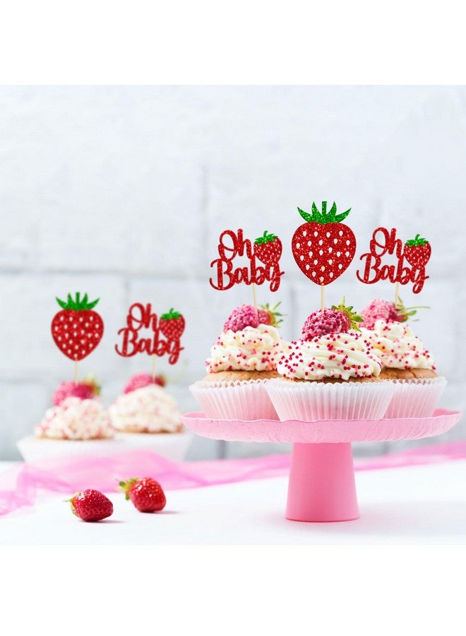 Ephlyn 24 Pack Sweet Oh Baby Cupcake Toppers Glitter Oh Baby Strawberry Cupcake Picks Fruit Berry Cupcake Decorations for Summer Strawberry Baby Shower Kids Birthday Party Supplies Red - Image 4