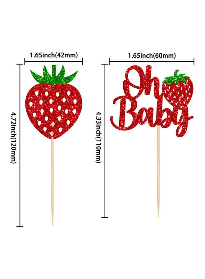 Ephlyn 24 Pack Sweet Oh Baby Cupcake Toppers Glitter Oh Baby Strawberry Cupcake Picks Fruit Berry Cupcake Decorations for Summer Strawberry Baby Shower Kids Birthday Party Supplies Red - Image 2