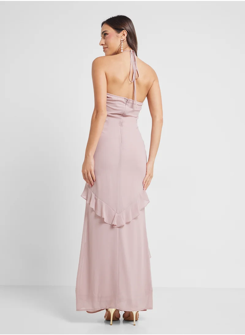 TFNC Ruffle Detailed Front Slit Maxi Dress