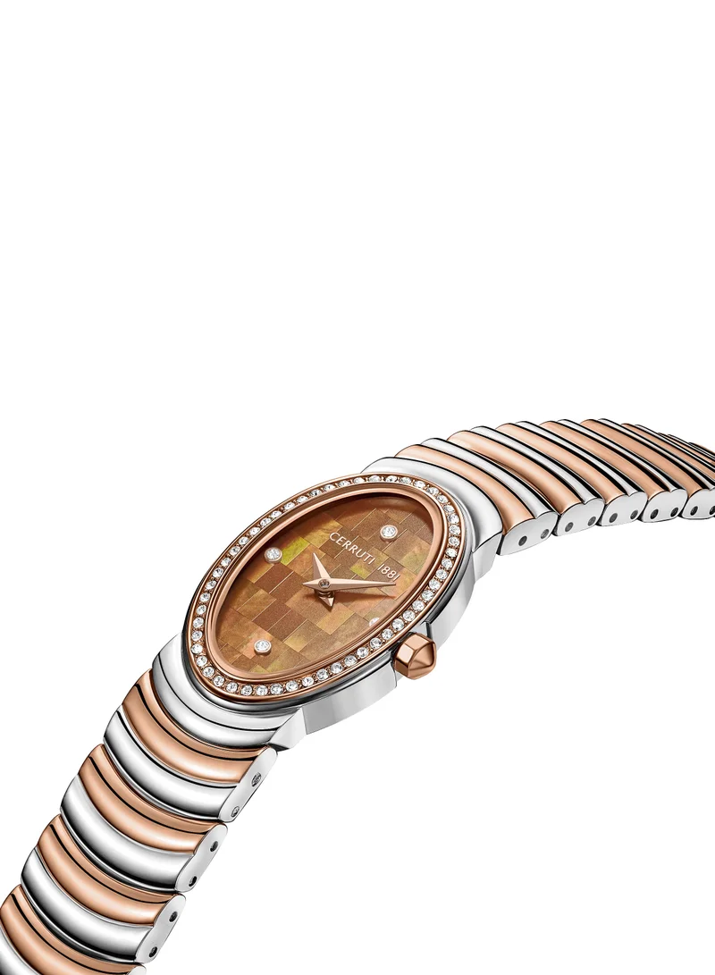 شيروتي 1881 Women's Cerruti 1881 Norcia Analog Women's Watch - Oval Mosaic Brown Mother of Pearl Dial, Two-Tone Bracelet, Butterfly Buckle